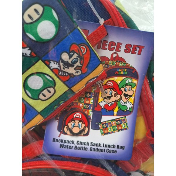 Super Mario Bros NEW 5 piece backpack lunch bag set - Picture 5 of 7